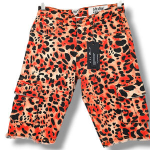NEW Evolution In Design Boys Cheetah Print Raw Hem Cargo‎ Denim Shorts Size 16